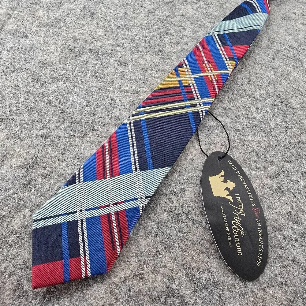 Littlest Prince Couture Boys Zipper Tie 8-11Y Multicolor Plaid Polyester 17 inch